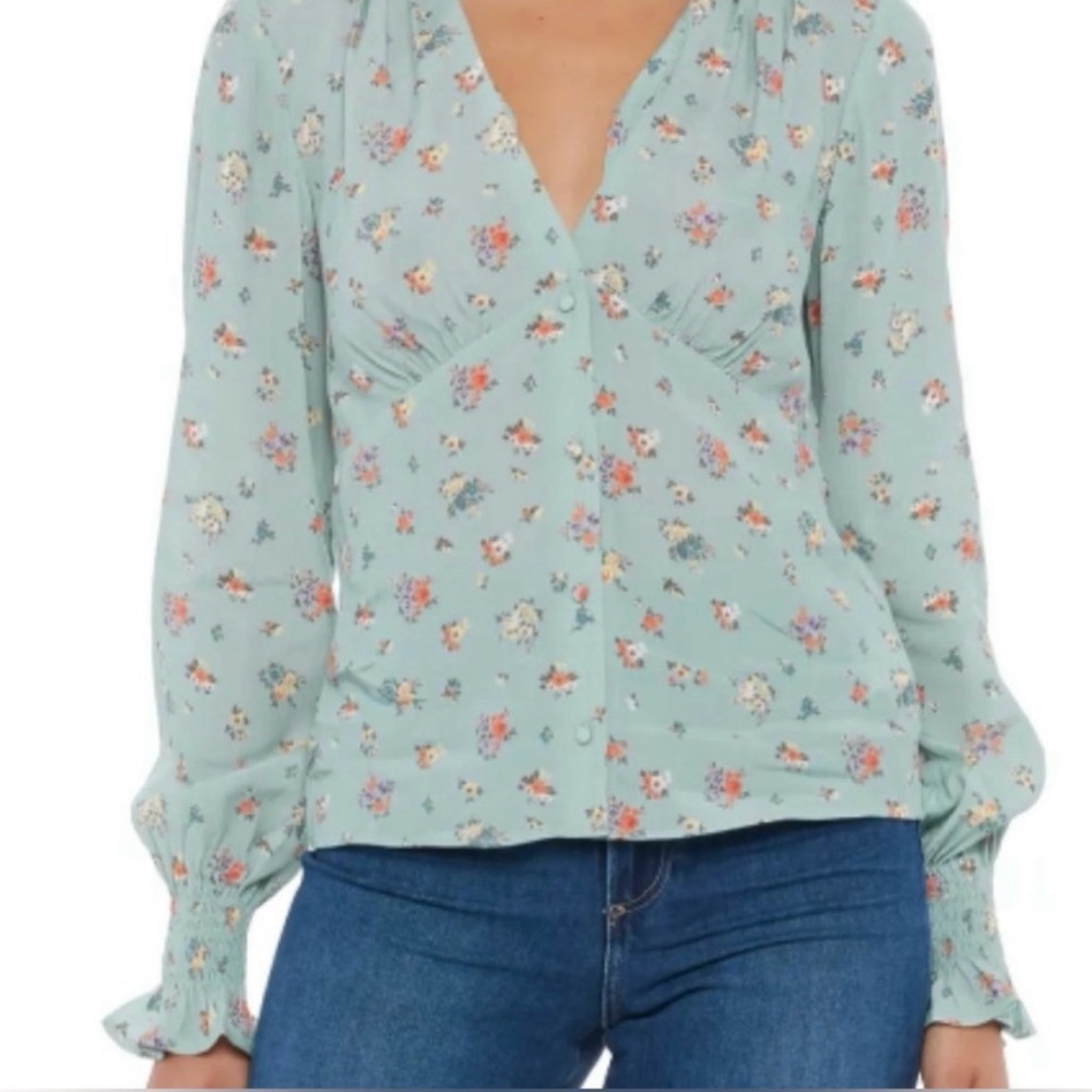 PAIGE Denim Pepper Floral Balloon Button Up Sleeve Blouse